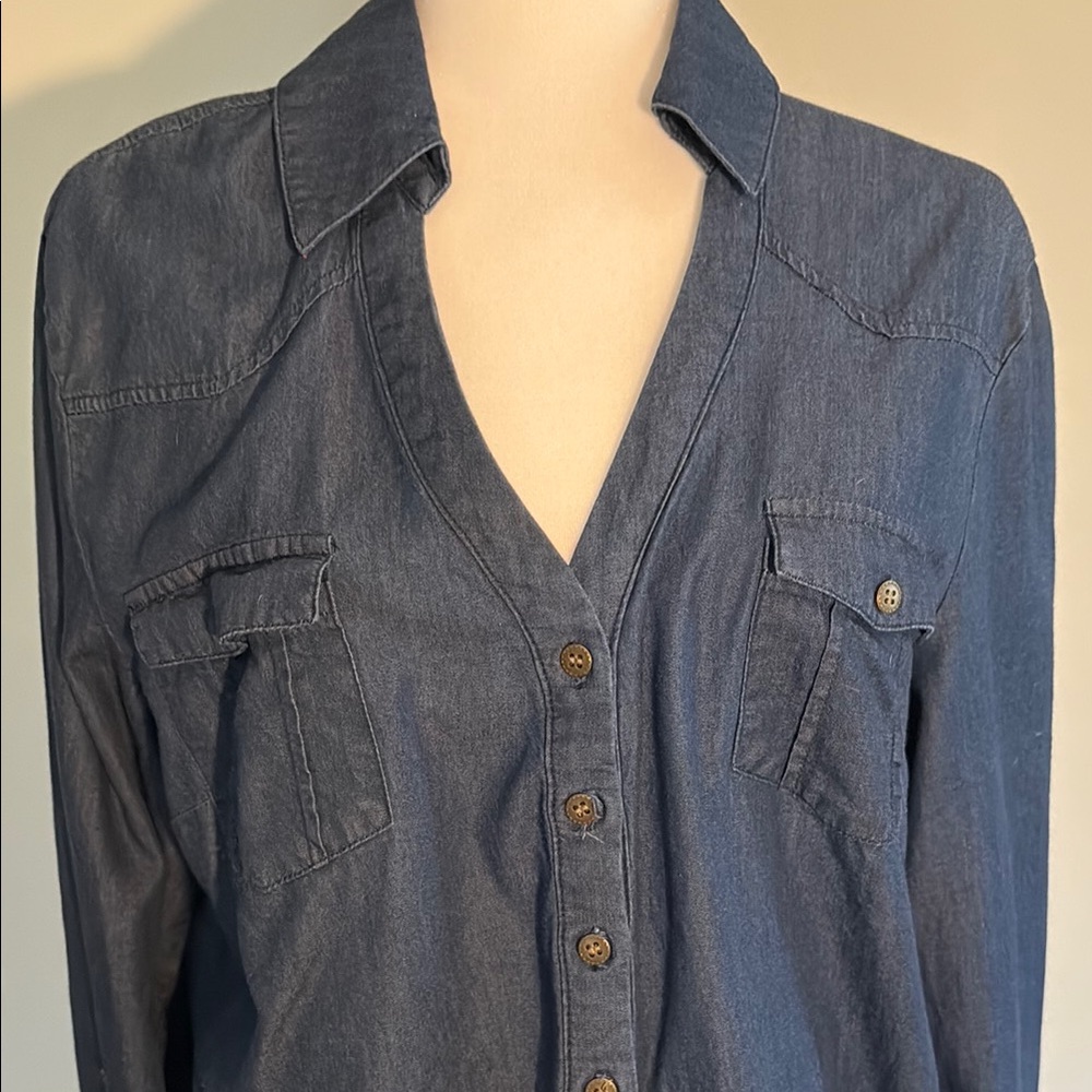 Dark Blue Button-Up Shirt Dress